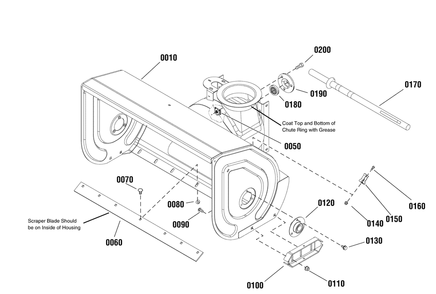 Auger Housing Group Diagram and Parts List for 1696159-00-BP2132S 2012 Briggs and Stratton Snow Blower